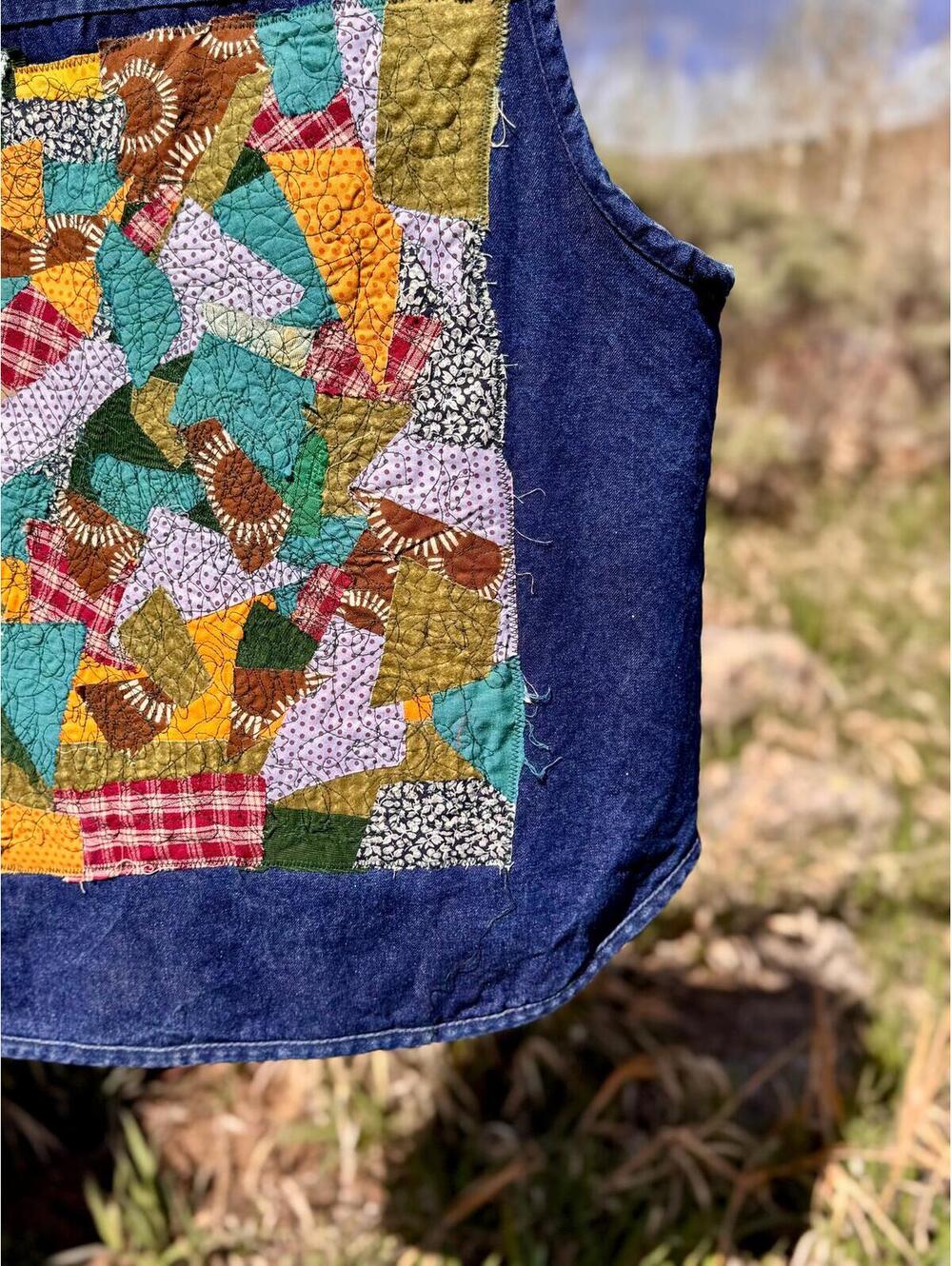 Upcycled Quilted Denim Patch Vest (L/XL) - Picture 6 of 8
